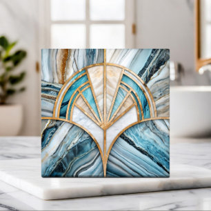 Art Deco Fläkt Snäcka - Travertine och Blue Marble Kakelplatta