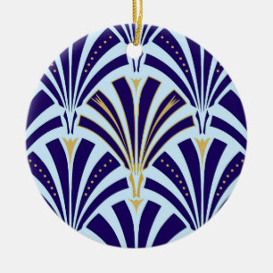 Art Deco fläktmönster - kobolt och himmelblå Julgransprydnad Keramik