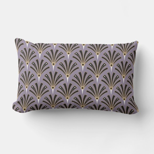 Art Deco-fläktmönster på lavendel Lumbarkudde (Framsida)