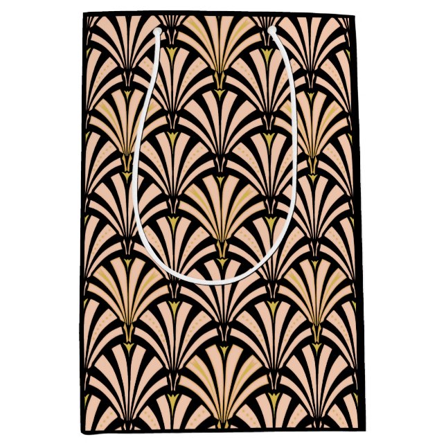 Art Deco fläktmönster - persika på svart (Framsidan)