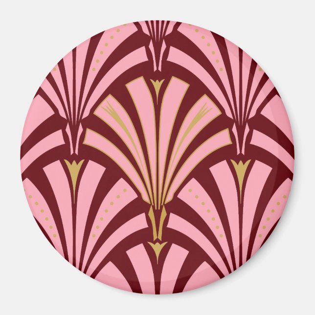 Art Deco-fläktmönster - rosa och vinröd Magnet (Framsidan)