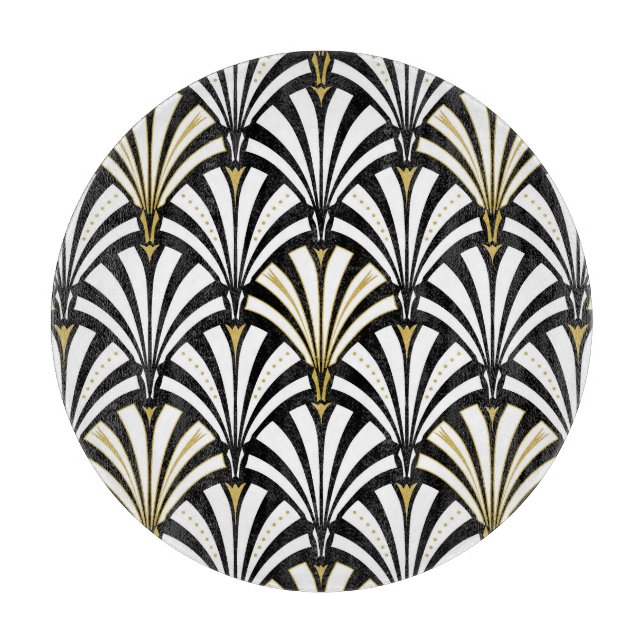 Art Deco-fläktmönster - svart och vitt (Framsidan)