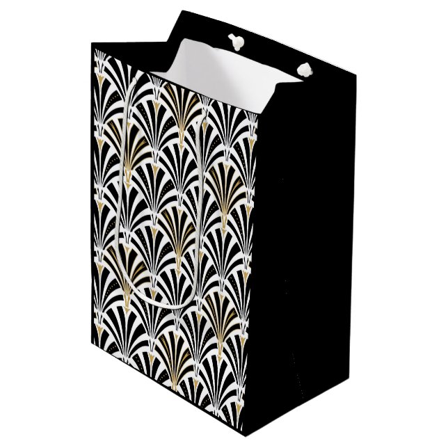 Art Deco fläktmönster - svart och vitt (Framsidan Vinklad)