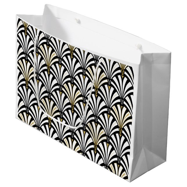 Art Deco fläktmönster - vit och svart (Framsidan Vinklad)