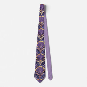 Art Deco Fläktmotiv Lila, Marinblå & Guld Elegans Slips