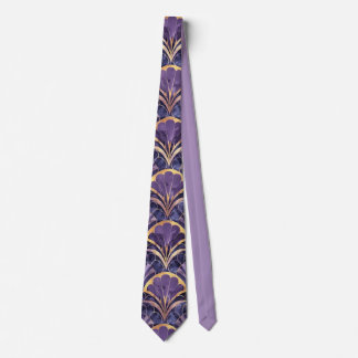Art Deco Fläktmotiv Lila, Marinblå & Guld Elegans Slips