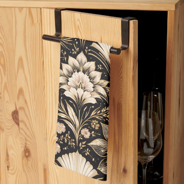 Art Deco Fläktsmide Blommönster Kökshandduk (Thirds Fold)