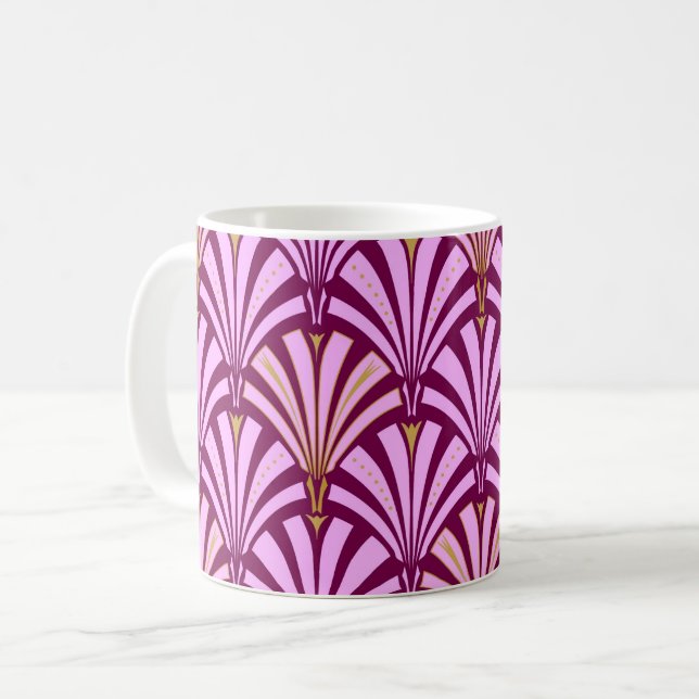 Art Deco-fläktsmönster - orkidé och lila Kaffemugg (Framsida vänster)