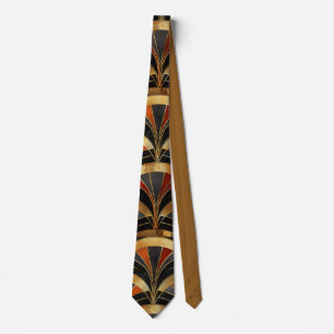 Art Deco-fläktsmotiv i svart, guld och djuprött Slips