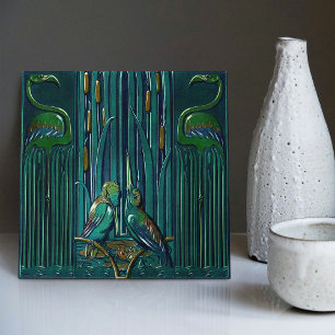 Art Deco Flamingo Wall Decor Art nouveau Kakelplatta