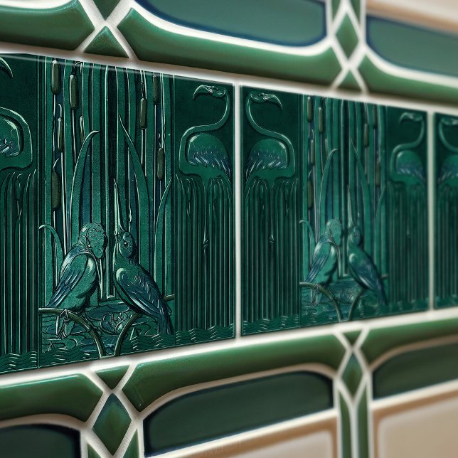 Art Deco Flamingo Wall Decor Art nouveau Kakelplatta (Skapare uppladdad)