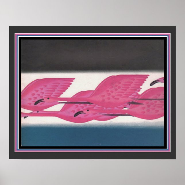 Art Deco "Flamingos in Flight" ca 1930 Poster (Framsidan)