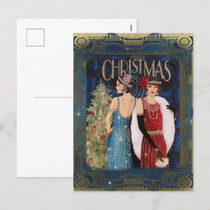 Art Deco Flapper 1920-talets vykort för julgranar