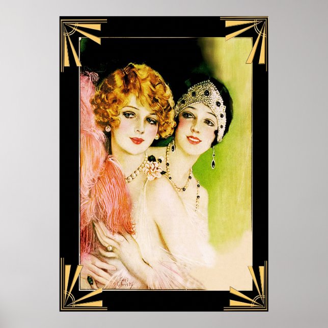 Art Deco Flapper-damer Affisch. Poster (Framsidan)