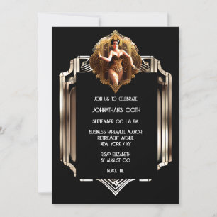 Art deco flapper flicka Gatsby chic firande Inbjudningar