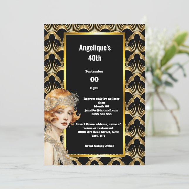 Art deco Flapper-flickorna 1920: 20-årsjubileum rö Inbjudningar (Stående Fram)
