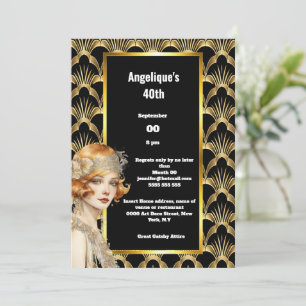 Art deco Flapper-flickorna 1920: 20-årsjubileum rö Inbjudningar