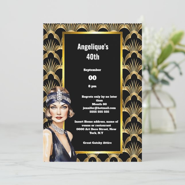 Art deco Flapper-flickorna 1920's twenties brunett Inbjudningar (Stående Fram)