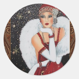 Art Deco Flapper Girl Sticker Runt Klistermärke