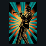 Art Deco Flapper Kvinna Porträtt Guld Teal Affisch<br><div class="desc">Fånga essensen av de roande tjugotalet med denna slående Art Deco-porträtt. Med en sofistikerad flapper med en geometrisk bobfrisyr och en lyxig fjäderhuvudprydnad står hon mot en strålande orange soluppgång och en djup tealfläkt i bakgrunden. Inramad av intrikata svarta och gyllene geometriska ramar är detta stycke det ultimata uttrycket för...</div>
