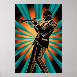 Art Deco Flapper Kvinna Porträtt Guld Teal Affisch
