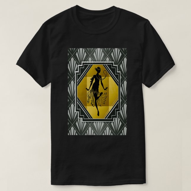 Art Deco Flapper Roaring 20s Gatsby Stil Skriv ut T Shirt (Design framsida)