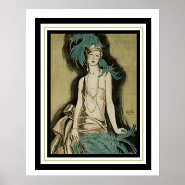Art Deco "Flapper with Feathers" 16 x 20 Poster (Framsidan)