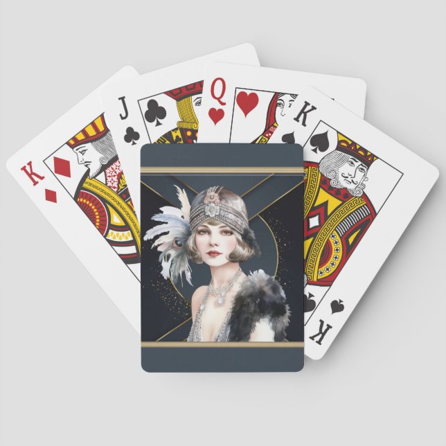 Art Deco Flapperflicka Casinokort (Baksidan)