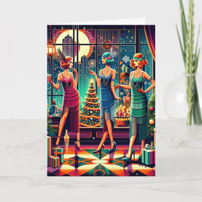 Art Deco Flappers jul Kort (Framsida)