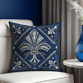 Art Deco Fleur-de-lis Blue marble and Pearl Kudde