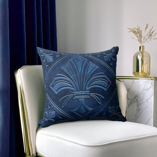 Art Deco Fleur-de-lis Blue marble Kudde (Skapare uppladdad)