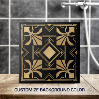 Art Deco Fleur-de-lis - Golden Kakelplatta
