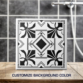 Art Deco Fleur-de-lis - svart och vitt Kakelplatta