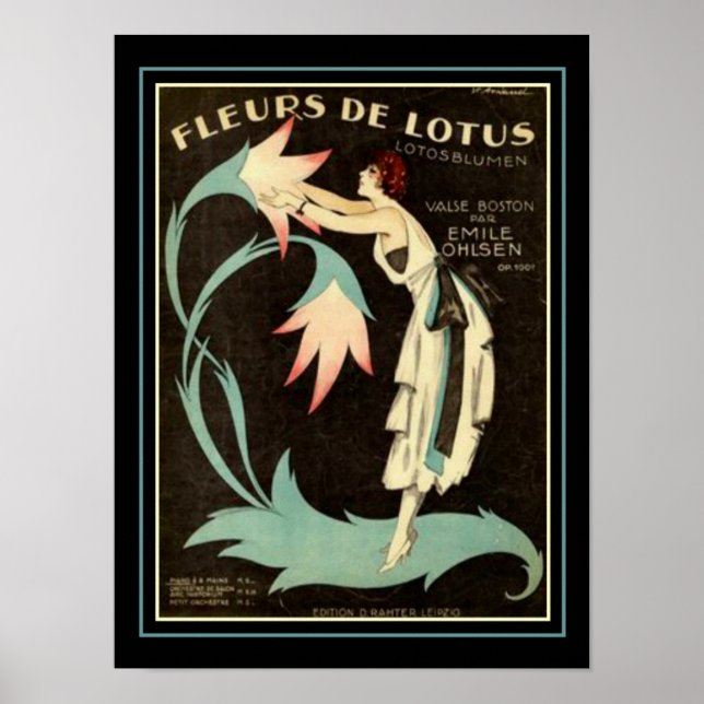 Art Deco "Fleurs de Lotus" Lakan Music Print 12x16 Poster (Framsidan)