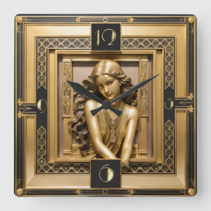 Art Deco-flicka Fyrkantig Klocka