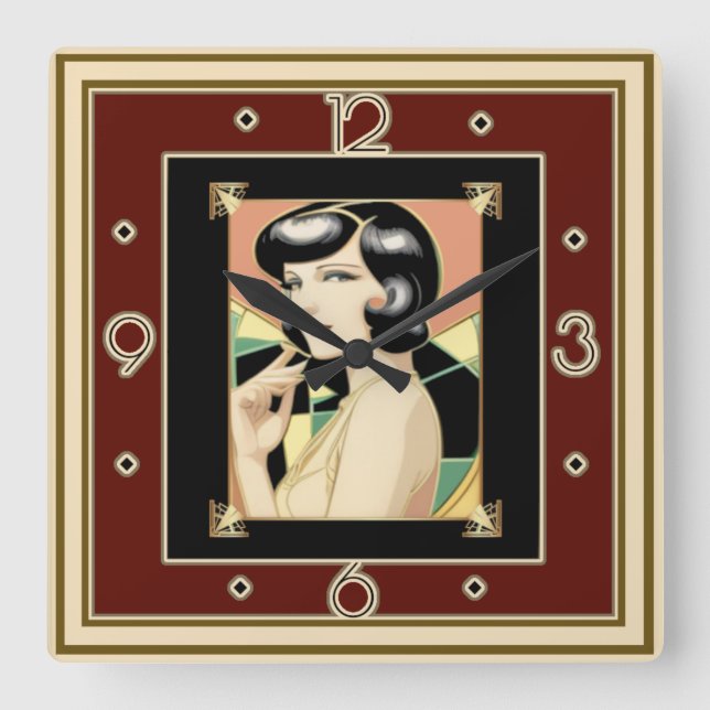 Art Deco flicka Fyrkantig Klocka (Framsida)