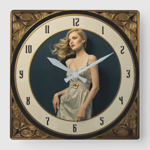 Art Deco-flicka Fyrkantig Klocka