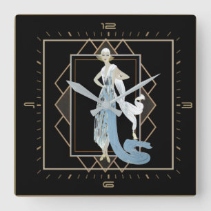 Art Deco-flicka Fyrkantig Klocka