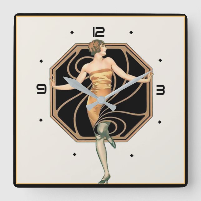 Art Deco-flicka Fyrkantig Klocka (Framsida)
