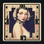 Art Deco-flicka Fyrkantig Klocka<br><div class="desc">Underbar klockdesign. Du kommer att kärlek det som andra. Du kan fritt använda den här designen för andra produkter som du gillar eller anpassa och lägga till texten. Följ mig för mer. Tack. Ha en trevlig dag.</div>