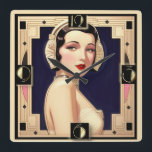 Art Deco-flicka Fyrkantig Klocka<br><div class="desc">Underbar klockdesign. Du kommer att kärlek det som andra. Du kan fritt använda den här designen för andra produkter som du gillar eller anpassa och lägga till texten. Följ mig för mer. Tack. Ha en trevlig dag.</div>
