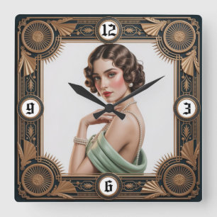 Art Deco-flicka Fyrkantig Klocka