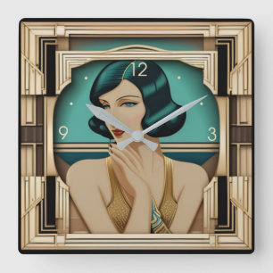 Art Deco-flicka Fyrkantig Klocka