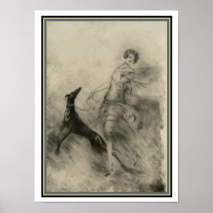 Art déco "flicka med hunden" vid Louis Icart 12 x Poster