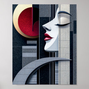 Art Deco Flicka Profil Geometrisk Elegans Poster