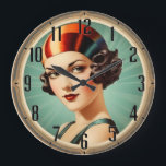 Art Deco-flicka Stor Klocka<br><div class="desc">Underbar klockdesign. Du kommer att kärlek det som andra. Du kan fritt använda den här designen för andra produkter som du gillar eller anpassa storleken och lägga till texten. Följ mig för mer. Tack. Ha en trevlig dag.</div>