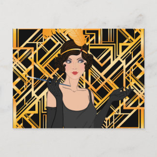 art déco flipperflicka, vintage, underbara Gatsby, Vykort