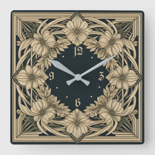 Art Deco Flower Fyrkantig Klocka