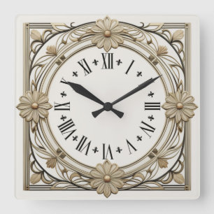 Art Deco Flower Fyrkantig Klocka