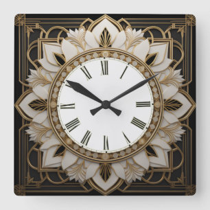 Art Deco Flower Fyrkantig Klocka